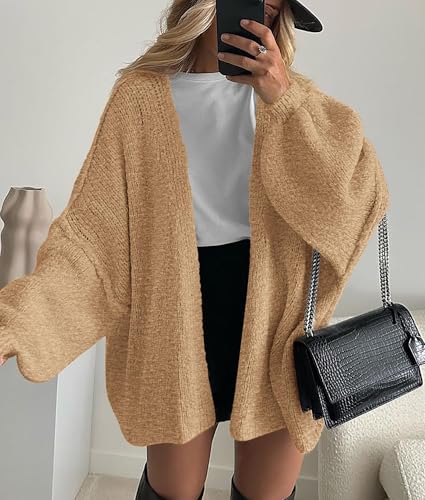 PRETTYGARDEN Womens Open Front Oversized Cardigan Sweaters - color: Camel, size: Large