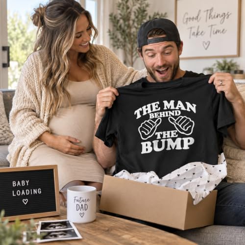 The Man Behind the Bump Pregnancy Announcement Cotton T-Shirt Father Gift - color: Heather Grey, size: Medium