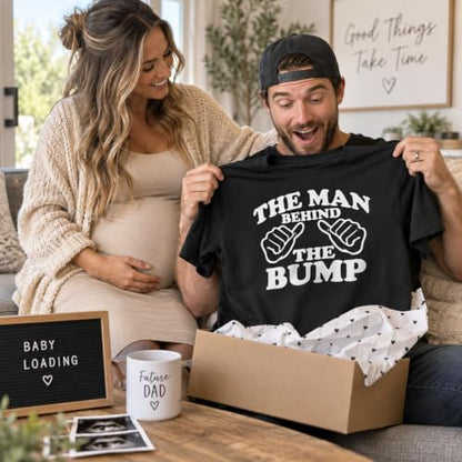 The Man Behind the Bump Pregnancy Announcement Cotton T-Shirt Father Gift - color: Heather Grey, size: Medium