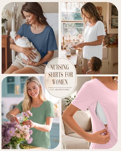 Ficerd 4 Pack Women's Maternity Nursing Shirts - color: Gray Blue, Pink, White, Light Green, size: Small