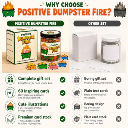 Positive Dumpster Fire Jar, 60 Funny Coworker Gift Affirmation Cards - color: Positive Dumpster