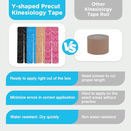 OK TAPE Precut Y-Shape Kinesiology Tape for Shoulder, Knee, Back, 10 Pcs - color: Black