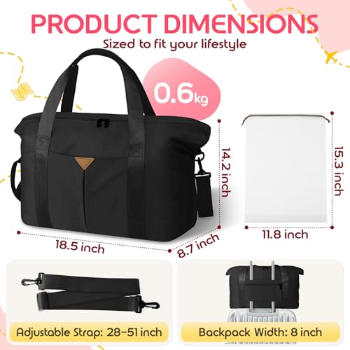 Duffle Bag for Travel with Trolley Sleeve, Gym Bag, Black - color: Black