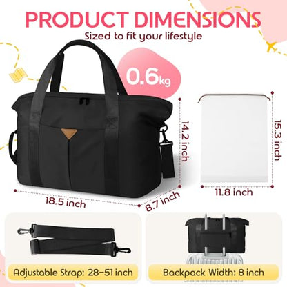 Duffle Bag for Travel with Trolley Sleeve, Gym Bag, Black - color: Black