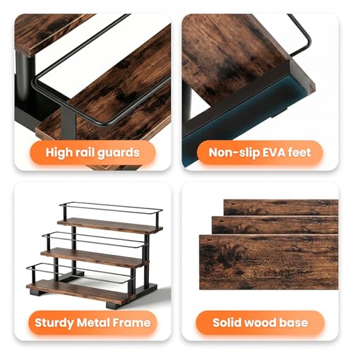 3-Tier Coffee Syrup Rack, Holds 12 Bottles, Rustic Wood & Metal - size: 12-bottle
