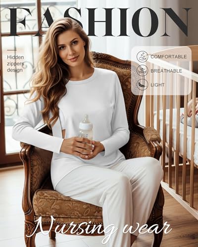 Women's Cotton Modal Maternity Nursing Tops - color: White, size: XX-Large