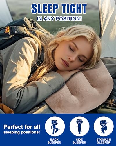 Inflatable Camping Pillow – Ultralight Compact Travel Pillow, Picnic-Brown - color: Brown