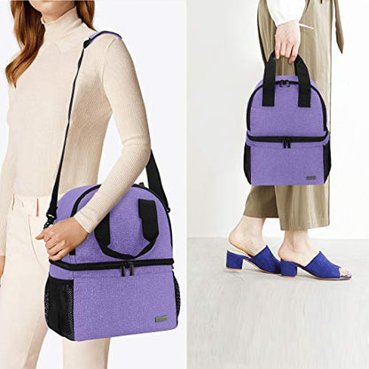 Teamoy Double Layer Breast Pump Tote Bag with Cooler Compartment, Purple - color: Purple