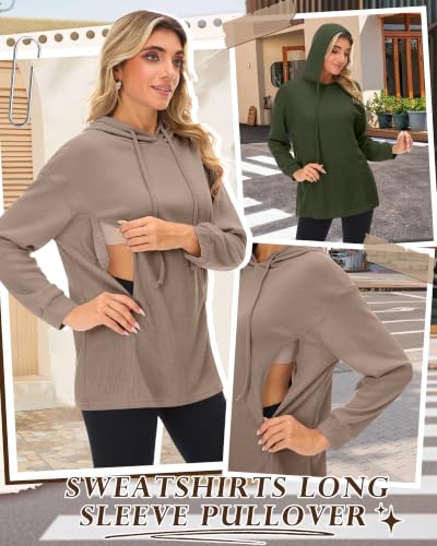 Ficerd 2 Pack Women's Nursing Waffle Hoodies Breastfeeding Tops - color: Coffee, Army Green, size: X-Large