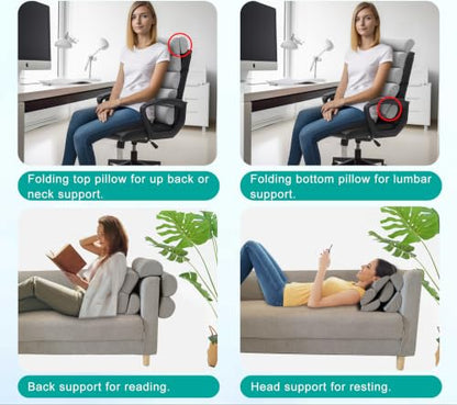 Ergonomic Lumbar Support Pillow for Office Chair,Adjustable Back Cushion - color: Light Grey