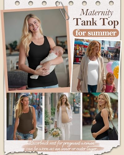 4 Pack Women's Maternity Tank Tops - color: Black, White, Coffee, Khaki, size: X-Large