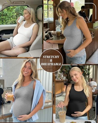 Locoowai 3 Pack Women's Maternity Tank Tops - color: White, Light Gray, Black, size: Medium