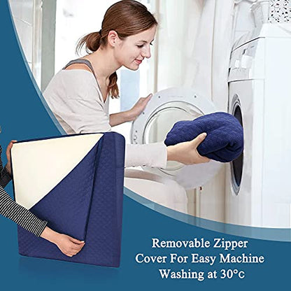 Wedge Pillow Cover Quilted Triangle Incline Bed Wedge Pillowcase Slanted Pillow Case Protector(24"x25"x12") with Pocket & Zipper Only Replacement Cover Machine Washable - color: Blue