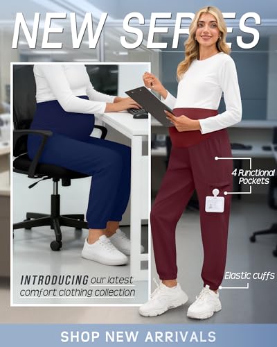 3 Pack Maternity Scrub Cargo Jogger Pants - color: Black, Wine Red, Navy Blue, size: Medium