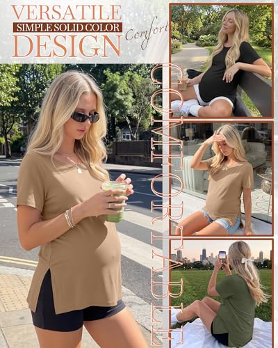 3 Pack Women's Maternity Shirts - color: Apricot, Army Green, Black, size: Large