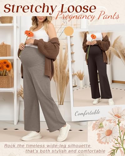 3 Pack Women's Maternity Lounge Pants Soft Sweatpants - color: Creamy Gray, Light Coffee, Brown, size: Medium