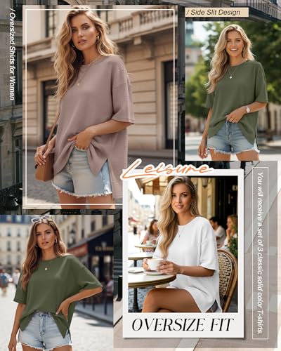 3 Pack Womens Oversized Waffle Knit Tops - color: Army Green, White, Khaki, size: XX-Large
