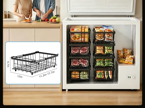 2 Pack Expandable Freezer Organizer Bins, Stackable Chest Freezer Basket - color: Black, size: 2 Packs