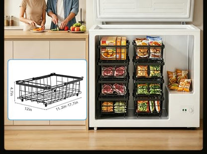 2 Pack Expandable Freezer Organizer Bins, Stackable Chest Freezer Basket - color: Black, size: 2 Packs