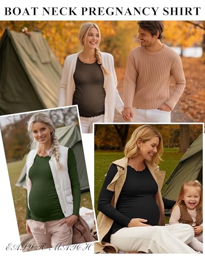 3 Pack Women's Maternity Cotton Shirts Long Sleeve - color: Coffee, Army Green, Black, size: Small
