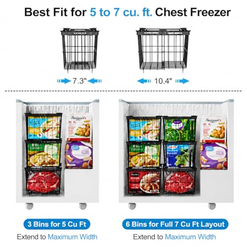 iSPECLE Deep Freezer Organizer Bins - Adjustable Width & Extra Depth, 6 Pcs - style: 6 Pcs-14.8"-Black