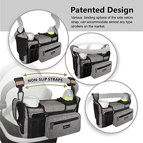 TOPDesign Universal Baby Stroller Organizer, Stroller Caddy with Heightened Insulated Cup Holders & Non-Slip Secure Hooks Accessories, Fits Most Strollers, Machine Washable (Zoo) - color: Zoo, style: Basic