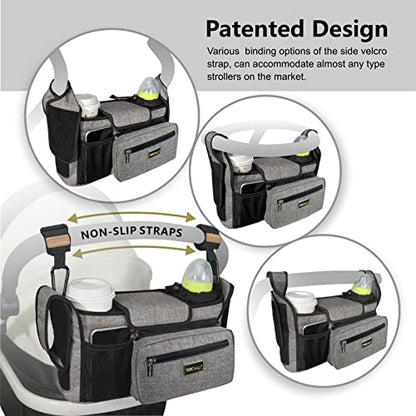 TOPDesign Universal Baby Stroller Organizer, Stroller Caddy with Heightened Insulated Cup Holders & Non-Slip Secure Hooks Accessories, Fits Most Strollers, Machine Washable (Zoo) - color: Zoo, style: Basic