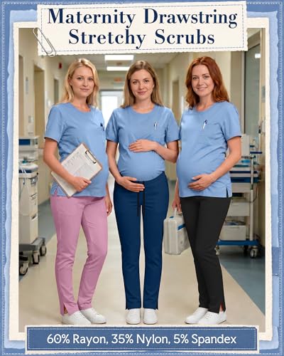 3 Pack Comfy Women's Maternity Scrub Pants - color: Pink, Blue, Black, size: Small