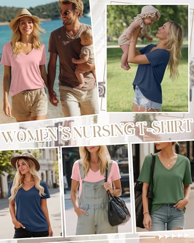 3 Pack Women's Nursing Tops Breastfeeding Shirts - color: Apple Green, Light Pink, Haze Blue, size: Medium