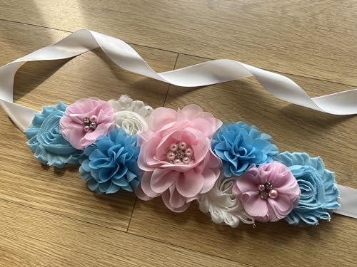 Maternity Flower Belt for baby shower Mommy Sash Pregnancy Belt - color: Pink Blue