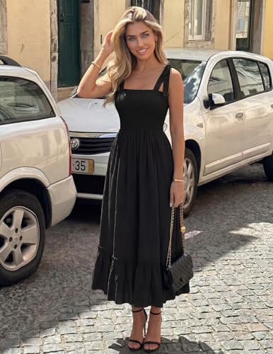 ZESICA Womens Summer Boho Spaghetti Strap Maxi Dress - color: Black, size: X-Large