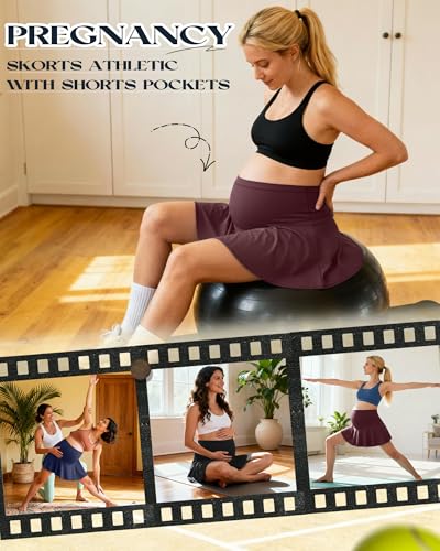 3 Pack Maternity Skirts Tennis Skorts - color: Burgundy, Navy Blue, Black, size: Medium