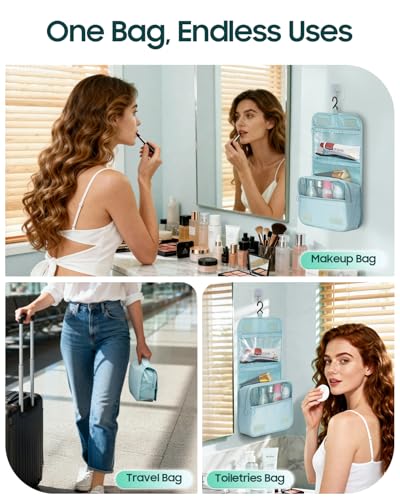 FINPAC Toiletry Bag, Large Capacity Hanging Makeup Bag - color: Blue