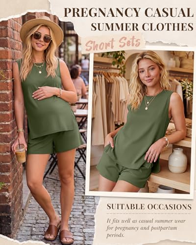 Riyiper Women's Maternity 2 Piece Casual Outfits Sets - color: Army Green, size: X-Large