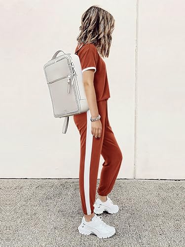 MASCOMODA Womens 2 Piece Outfits Summer Matching Lounge Sets Jogger Set - color: Brick Red, size: Medium