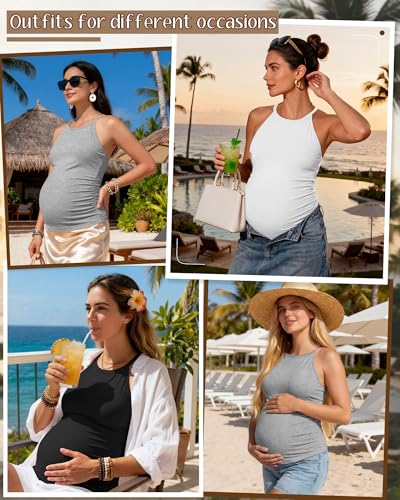 3 Pack Women's Maternity Tank Tops - color: Light Heather Gray, White, Black, size: X-Large