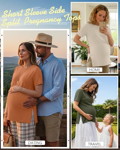 Ficerd 3 Pack Women's Maternity T Shirts - color: Bright Orange, Cream, Army Green, size: X-Large