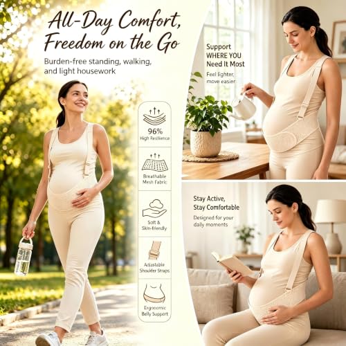 Maternity Support Belt Mesh Shoulder Straps Pregnancy Back Pelvic Relief(Beige,Large) - color: Beige, size: Large