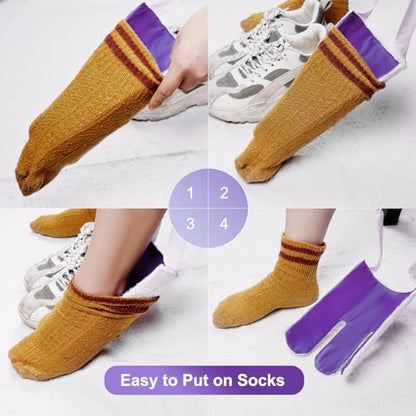 Sock Aid, Sock Helpers to Put on Your Socks for Seniors, Disabled, Pregnancy, Assist Device for Elderly, Tool Aide Puller Easy on and Off with No Bending(Purple) - color: Purple