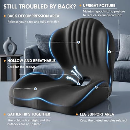 Ergonomic Seat Cushion with Lumbar Support（Black） - color: Black