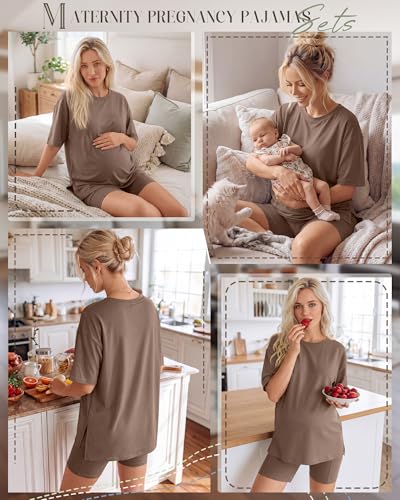 Huukeay Women's Maternity Set 2 Piece Outfits - color: Brown, size: Small