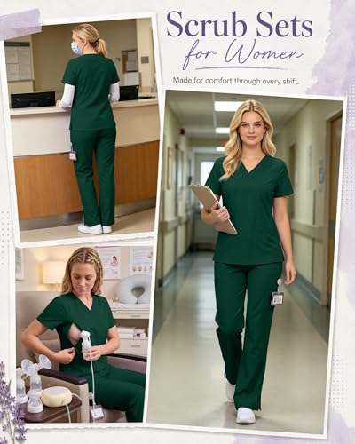Women's Maternity Scrub Top Pant Set - color: Dark Green, size: Medium