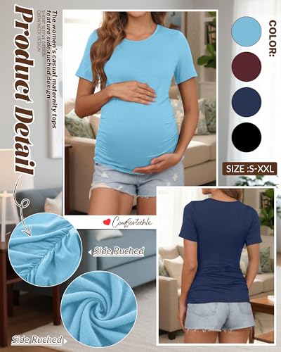 Huukeay 4 Pack Women's Short Sleeve Maternity Tops - color: Black, Lake Blue, Wine Red, Navy Blue, size: XX-Large