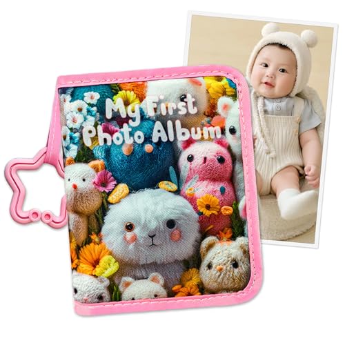 Baby's My First Family Album Baby Photo Albums Soft Photo Cloth Book with Baby-Safe Mirror Holds 17 4x6 Photos for Newborns, Toddlers, Baby Shower - color: C