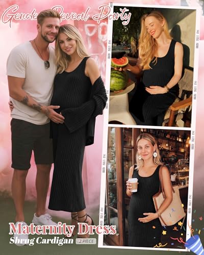 Maternity Dress Set 2 Piece for Baby Shower Party - color: Black, size: Small