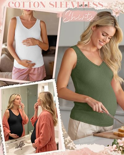 Neer 4 Pack Maternity Ribbed Tank Tops - color: Army Green, Light Heather Gray, White, Black, size: Large