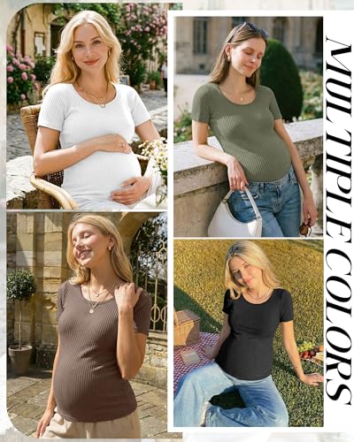 Oakgarden 4 Pack Women's Maternity Shirts - color: Sage Green, Coffee, White, Black, size: Medium