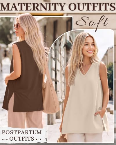 4 Pack Womens Nursing Oversized Tank Tops - color: Charcoal Gray, Cream, Brown, Black, size: Small