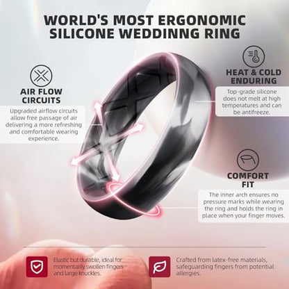 Egnaro Women's Stackable Silicone Rings, 2.5/5.5mm Wide 1.8/2mm Thick Bands - color: SETA5-Black,Black Glamour, Pink Sand, Ivory
