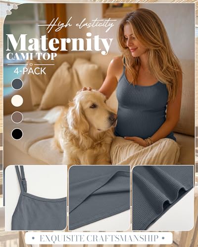 4 Pack Maternity Tank Tops - color: Charcoal Gray, Cream, Brown, Black, size: X-Large